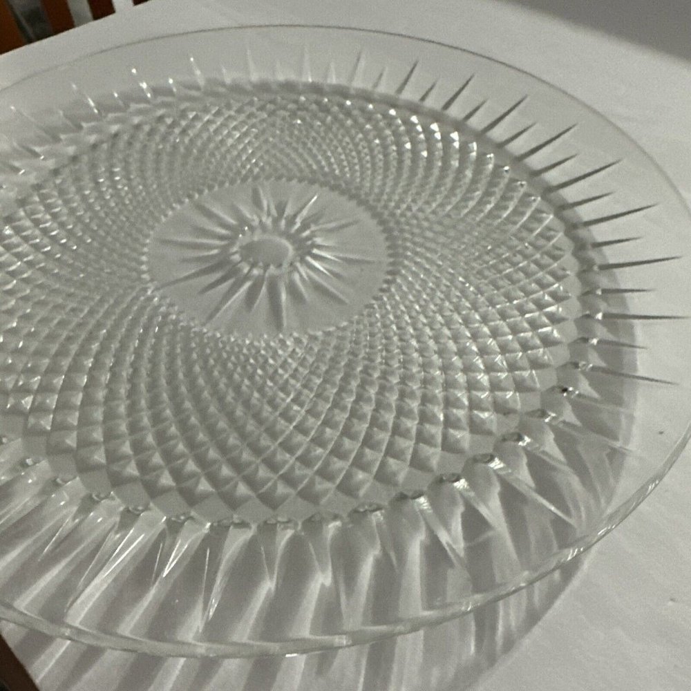 antique vintage glass cake plates Diamond Pattern And Star Burst In The Center